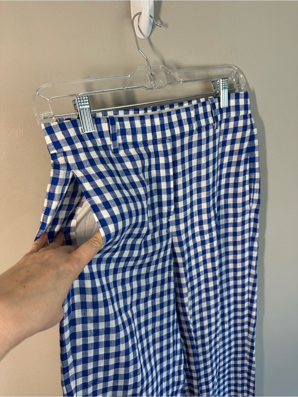 J. Crew Blue And White Linen Gingham Pants Trousers Slacks Size 00 - Picture 10 of 16